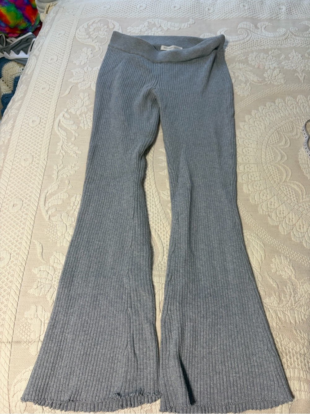 Victoria's Secret heavy Ribbed Knit Flared Pants - Gray XS pajamas lounge EUC